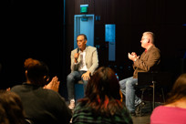 Stanley Clarke gives a Q&A to students